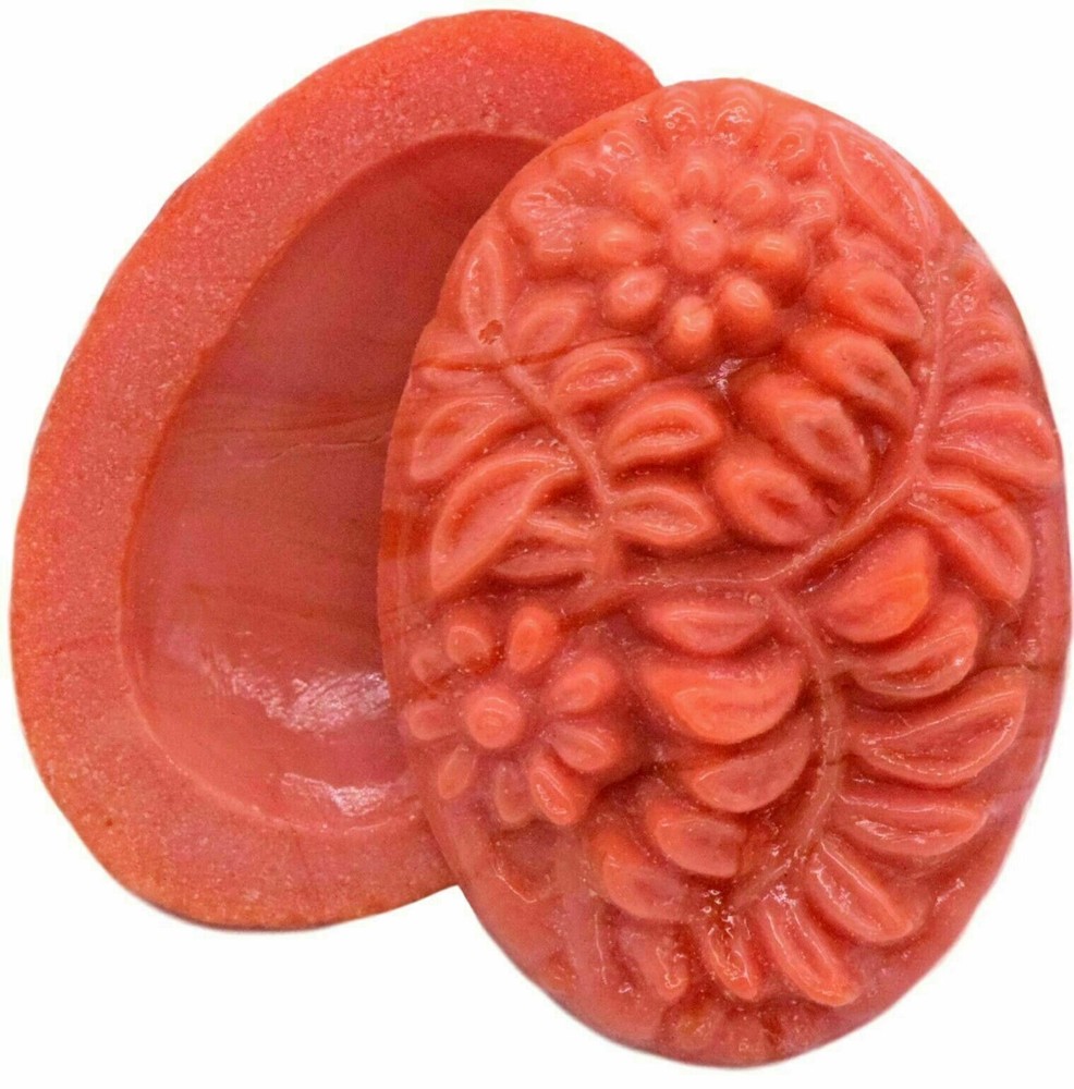 Glass Cherry Brand Coral Floral Oval Cabochon 25 x 18 mm Vintage