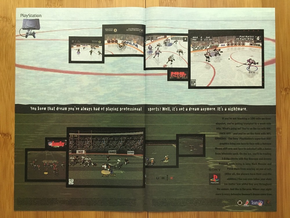 1995 NHL Faceoff NFL GameDay PlayStation 1 Retro Poster Ad Football Hockey Gaming Art  