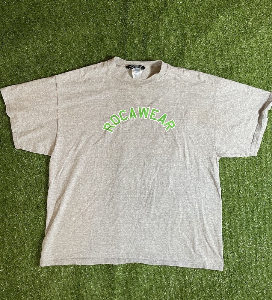 Rocawear T Shirt Men's XL Gray Short Sleeve Graphic Logo Pullover Vintage Y2K