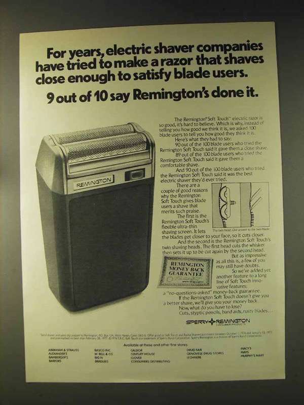 1976 Remington Soft Touch Electric Razor Ad - For Years