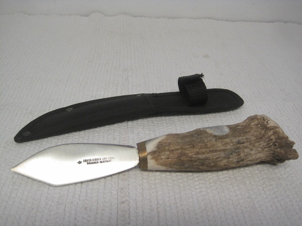 Vintage Solingen Stag Antler Spade Blade Knife by Friedr Herder Abr Sohn-image
