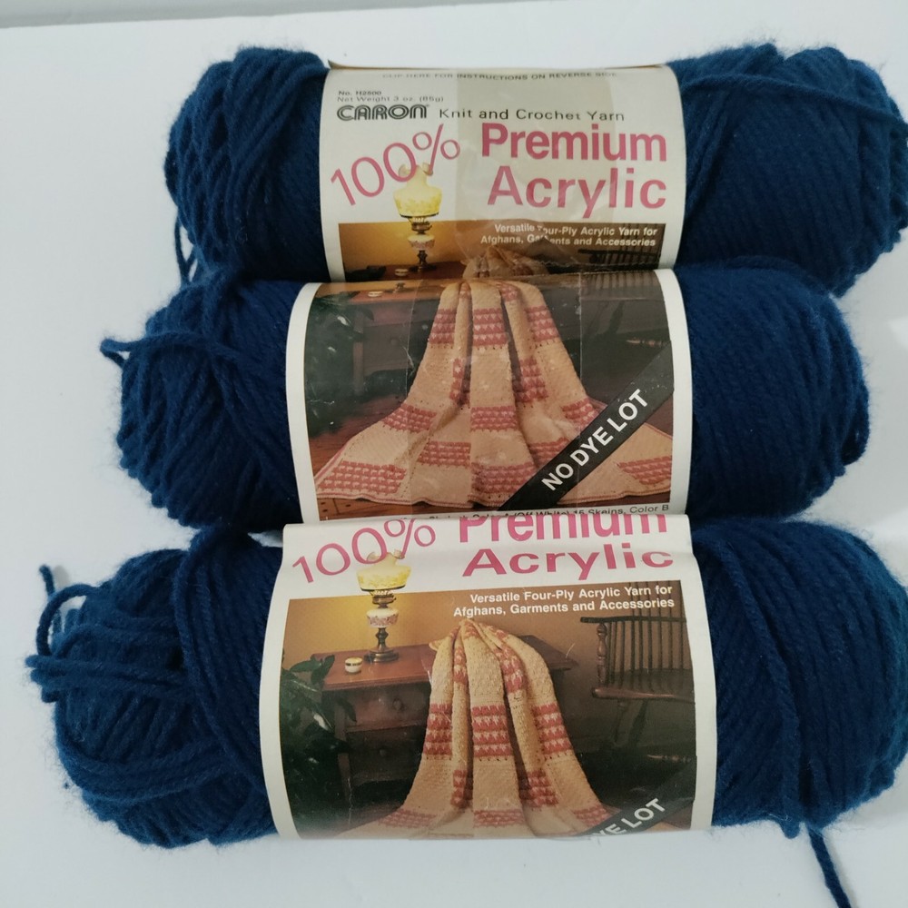 Caron Premium Acrylic Yarn Classic Navy 103 Blue Lot of 3 Skeins Damaged Label