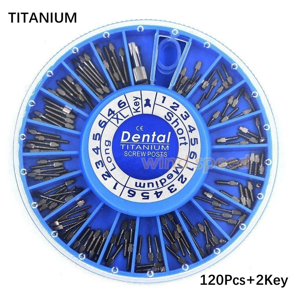 120pcs Dental Root Canal Pins Conical Screw Post TITANIUM Post Core Crown Repair