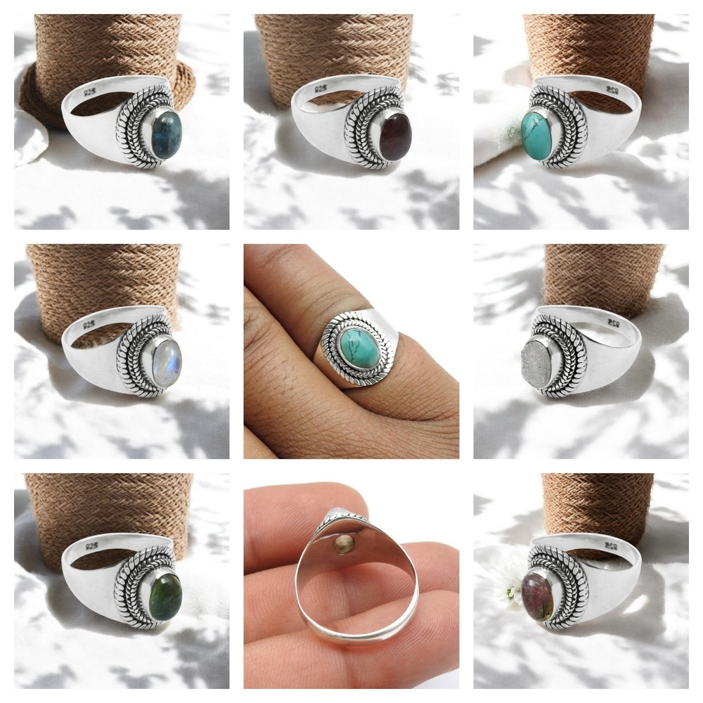 Natural Gemstone Solid 925 Silver Stunning Statement Ring Gift Jewelry For Her
