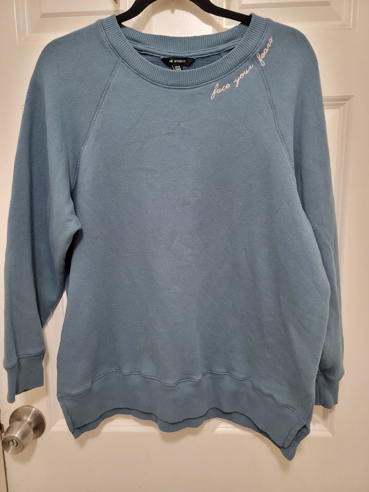 American Eagle Studio Women's Light Blue Fleece Pullover Sweatshirt  