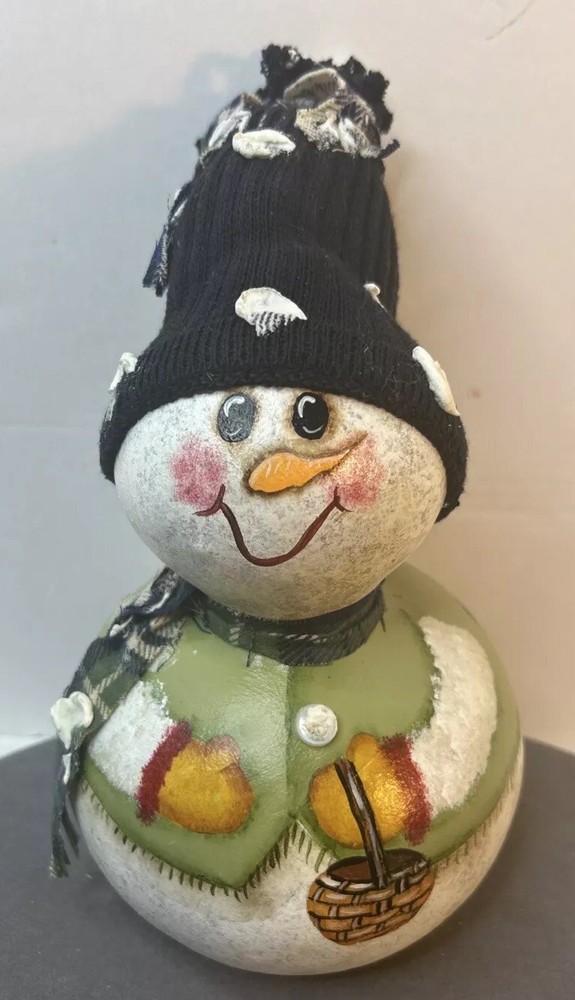Gourd Snowman Hand Painted 10”x6” Decoration Christmas Winter Signed