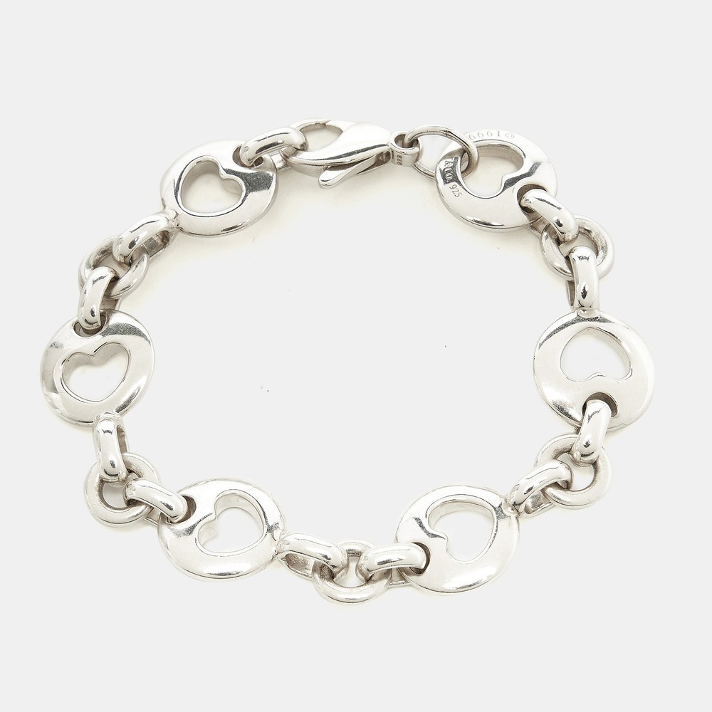 Tiffany & Co. Stencil Heart Sterling Silver Oval Link Bracelet