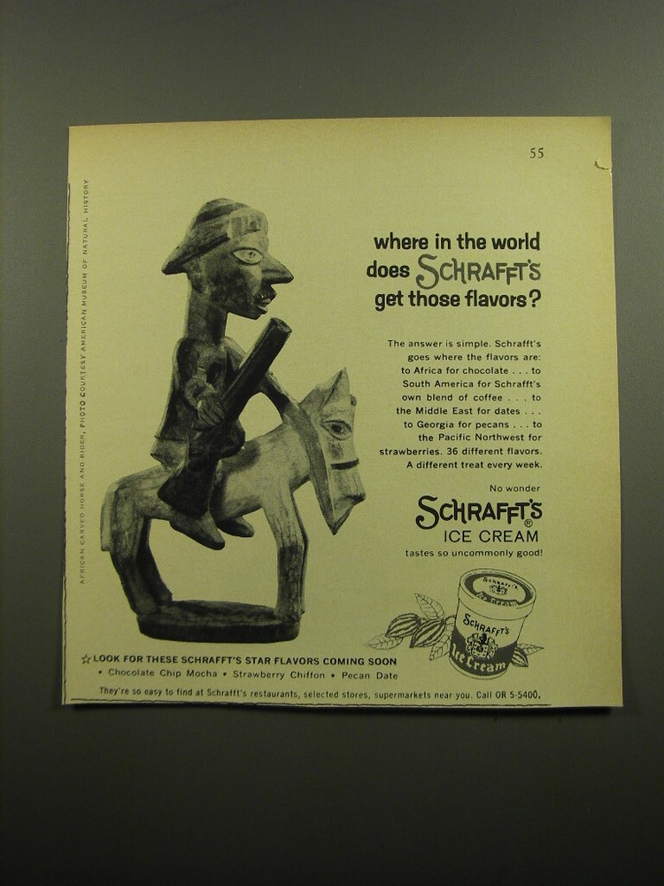 1960 Schrafft's Ice Cream Advertisement - African Carved Horse and Rider