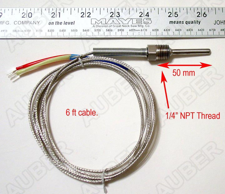 Liquid tight K type thermocouple temperature probe, 2in probe, 1/4