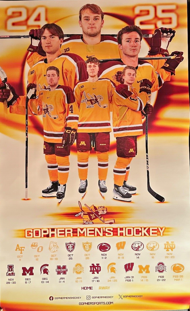Minnesota Gophers 2024-25 NCAA Men's College Hockey Poster / Schedule