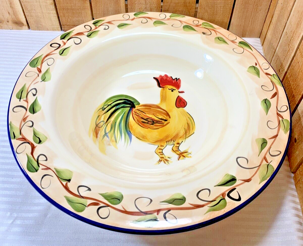 Rooster Serving Bowl Hand Painted Tabletops Unlimited Boulevard 14 1/2