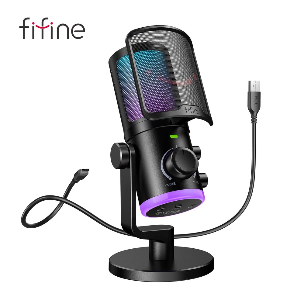 FIFINE AM6 USB Gaming Microphone, PC Condenser RGB Mic with Game Chat Balance