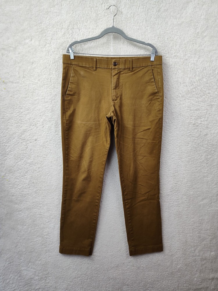 Gap Men Pants 34/30 Brown Cotton Blend Straight Leg Slim Fit Chino Trousers