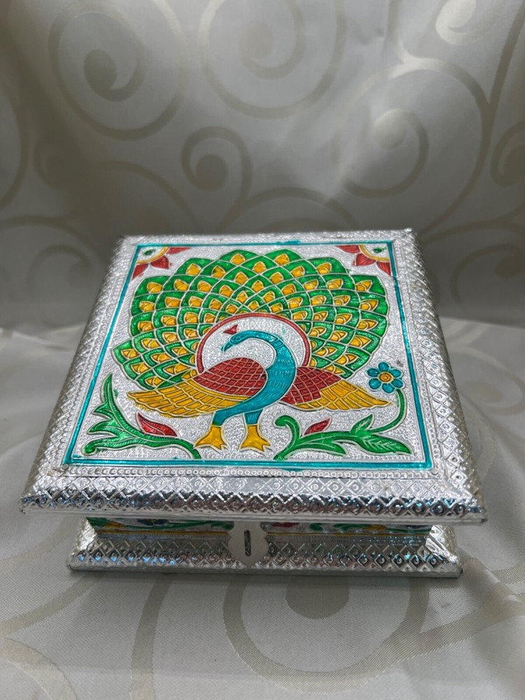 Meenakari Metal & wood box Dry Fruit box trinket jewelry