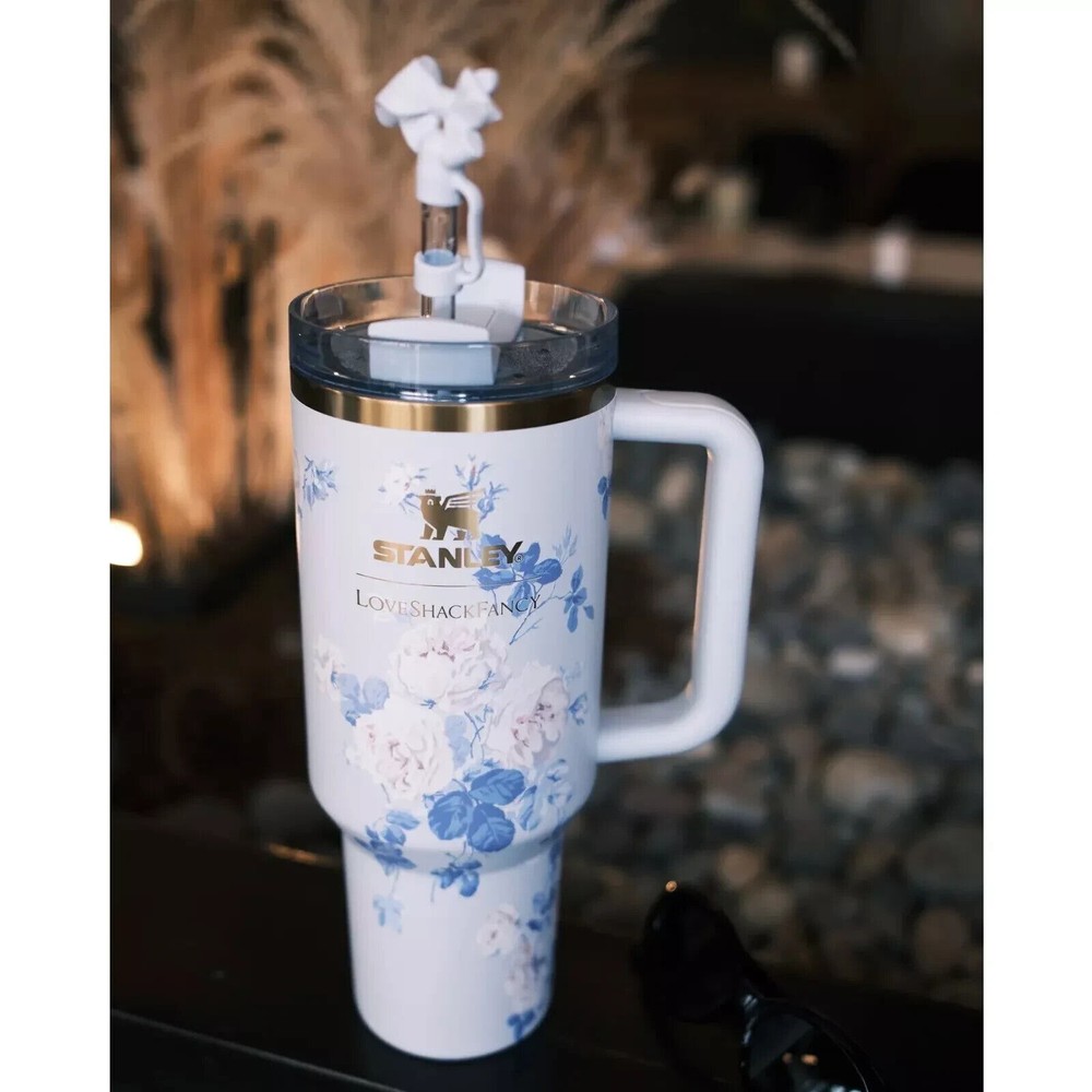 Love Shack Fancy Quencher H2.0 Tumbler 40 OZ Stainless Steel Cup Best Gift Blue/