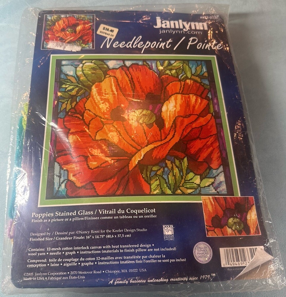 NEW Janlynn Needlepoint Kit Poppies Stained Glass #023-0320
