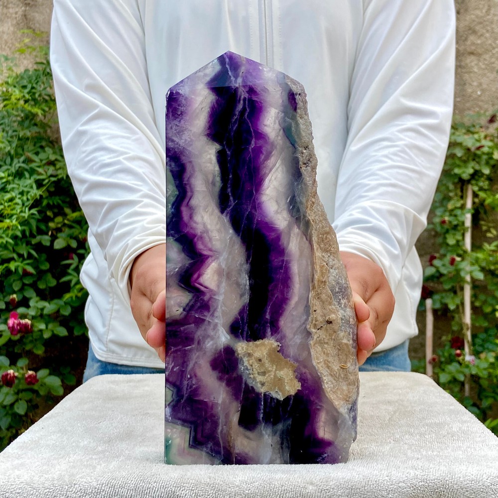 3.1LB Natural Rainbow Fluorite Obelisk Crystal Wand for Healing