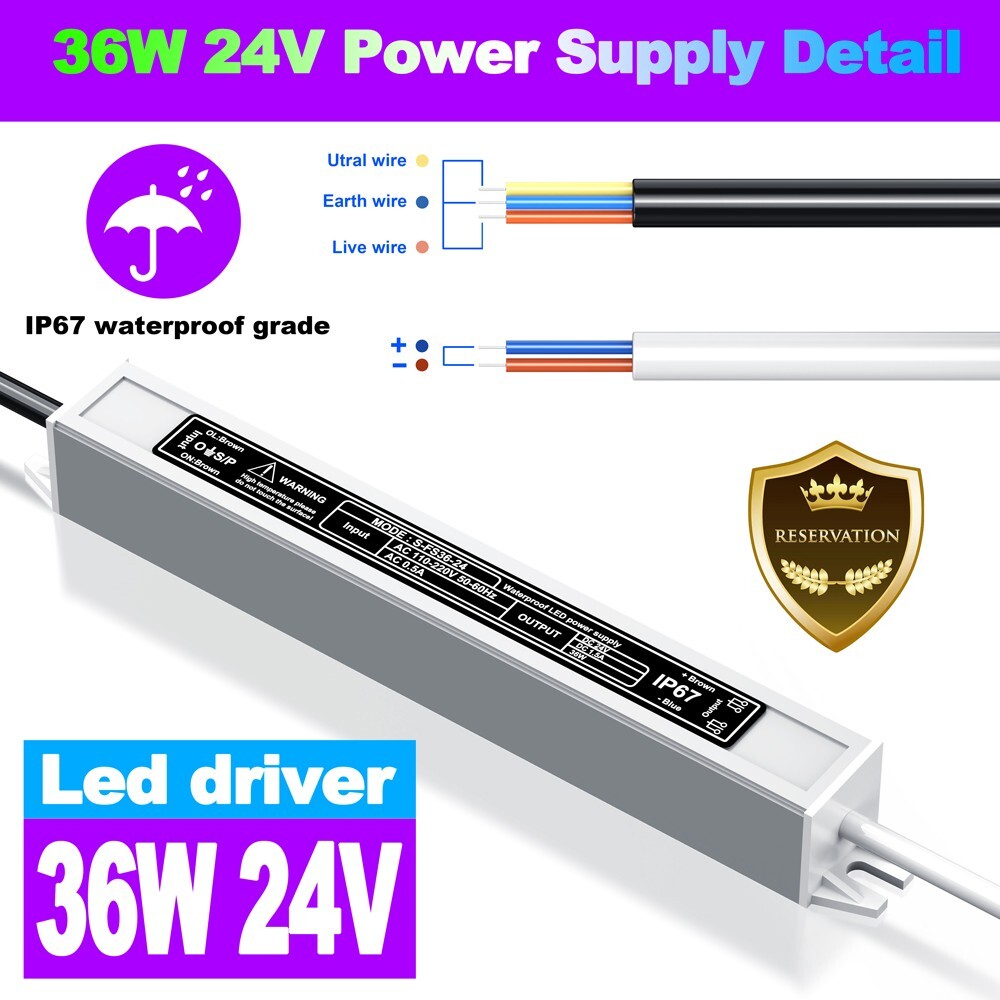 24V Power Supply Transformer LED Driver 36W AC 220V Waterproof for Most Lighting