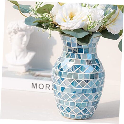 Vases Home Decor, Glass Flower Vases for Centerpieces, Mosaic Decorative Blue
