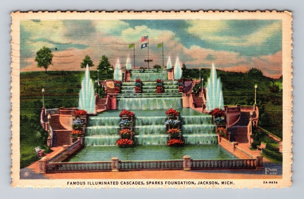 Jackson MI-Michigan, Sparks Foundation Illuminated Cascades Vintage Postcard