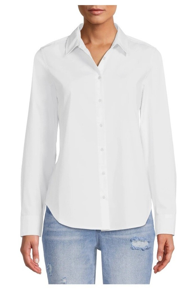 New Time & Tru Womens Wrinkle Free Button Front Shirt Size S(4-6)