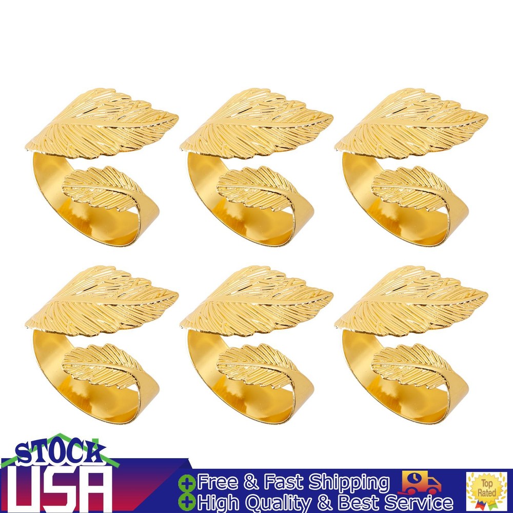 6PCS Napkin Rings Leaf Napkin Holder Adornmen Alloy Golden