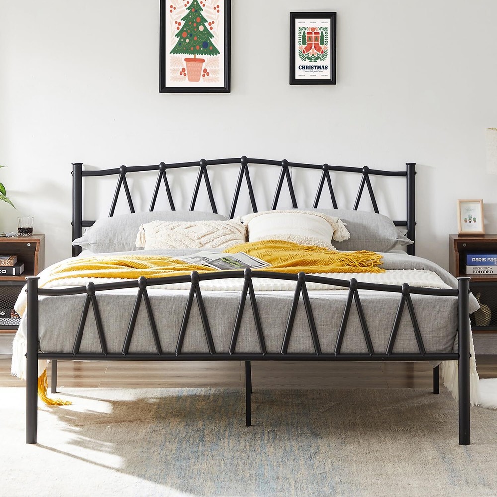 Queen Size Bed Frame,Metal Platform Bed Frame with Headboard and Footboard/Ma...