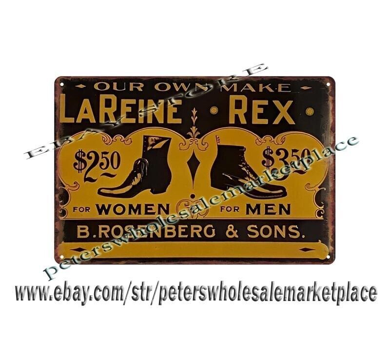 Vintage LaReine Rex shoes metal tin sign for home kitchen wall decor