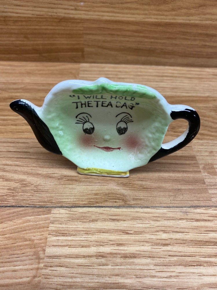 Vintage Japan Porcelain Hand Painted Light Green Teacup Bag Holder Wall Decor