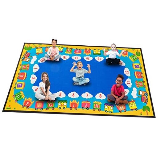 Classroom Rug Kids Carpet Blue Library Carpet ABC Educational Elementary