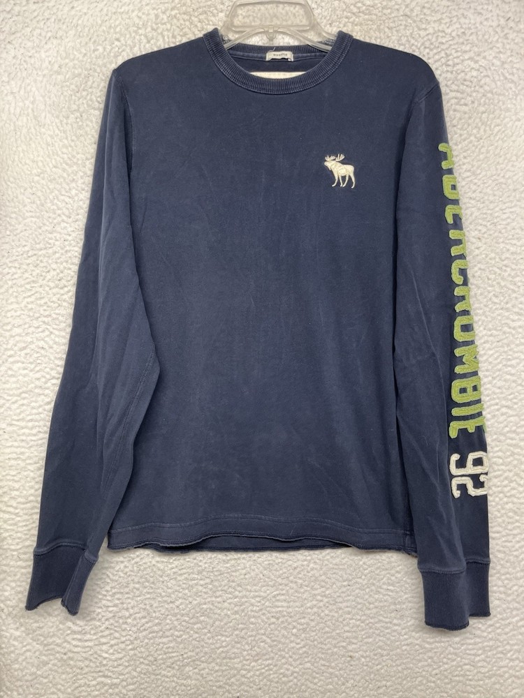 Abercrombie & Fitch Shirt Mens Large Blue Long Sleeve Moose Spell Out Muscle-image