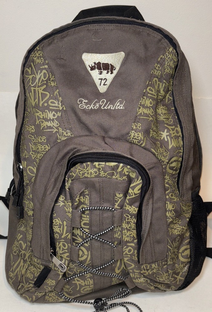 Ecko Unltd. Y2K Backpack Graffiti All Over Print Skater Bag Rhino Brand -Flaws-