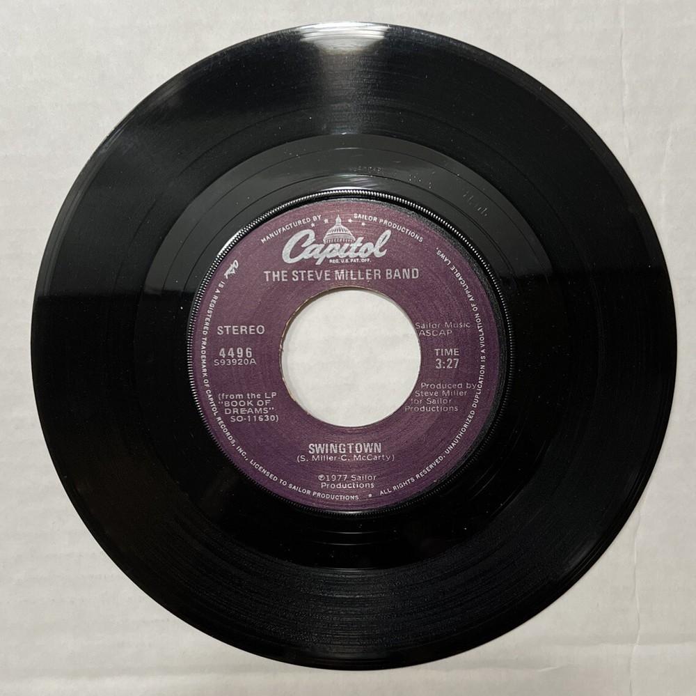 45 rpm Vintage 7” Vinyl Single Hit Record Steve Miller Band - Swingtown