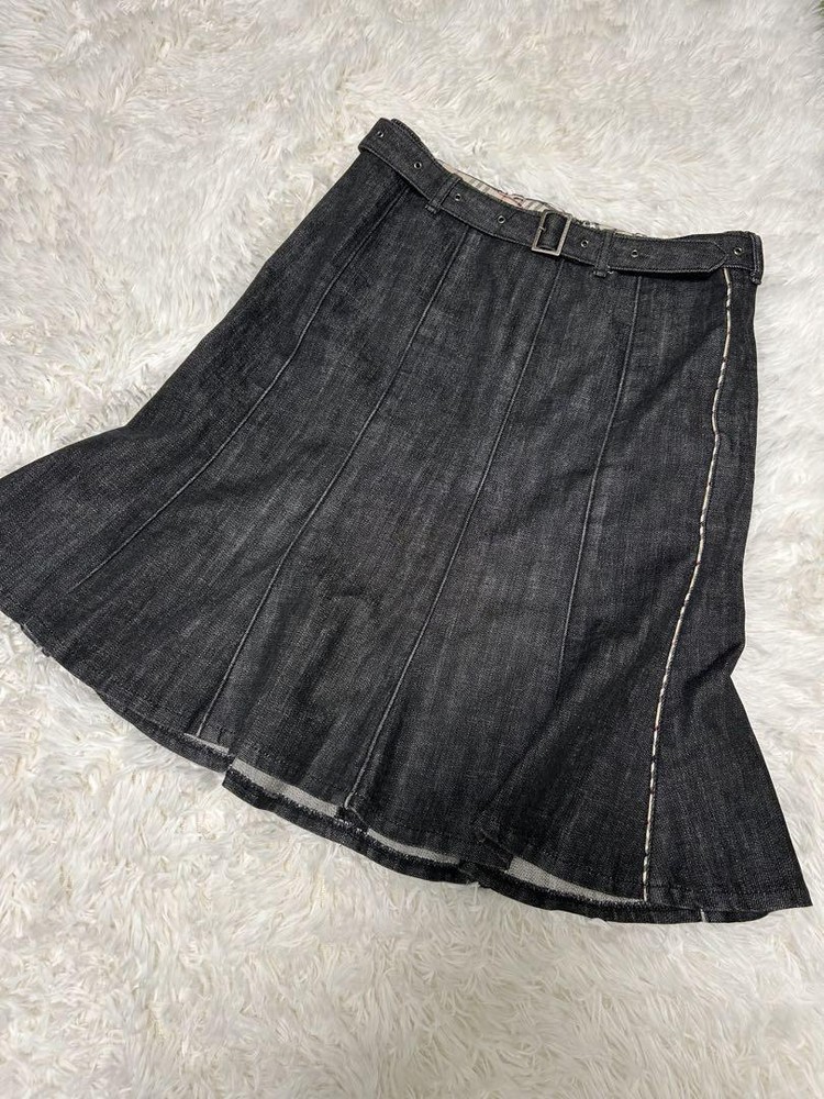 Burberry London Denim Mermaid Skirt 40 Nova Check Belt Used