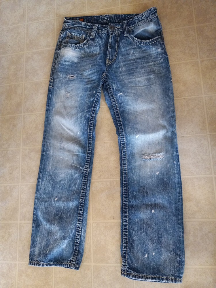 Rivet De Cru Jeans Mae Relaxed Straight Leg Mens Sz 32x32 Distressed Blue Denim