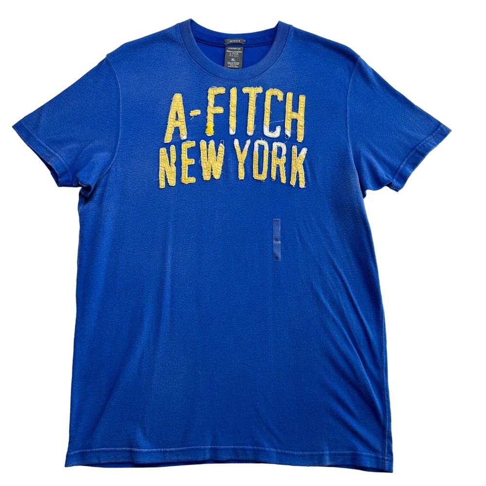 Abercrombie & Fitch Y2K Mens Muscle T-Shirt A Fitch New York Size XL NWOT Blue-image