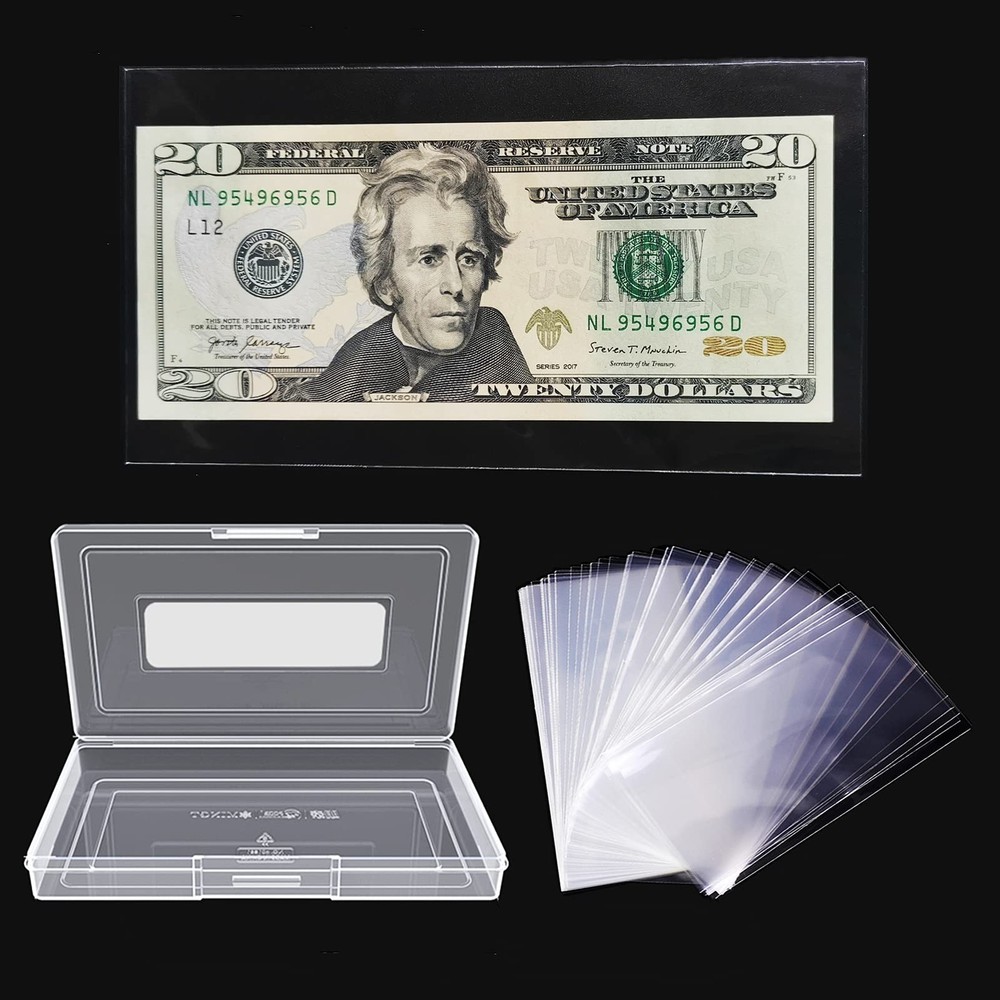 Dollar Bill Holder with Storage Case, MUDOR PP Material 100 Pieces Clear Pape...