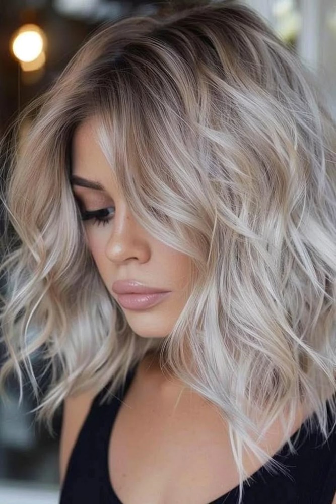 Brown Roots Short Bob Ash Blonde Wavy Wigs 13x4 Lace Front Wigs 100% Human Hair