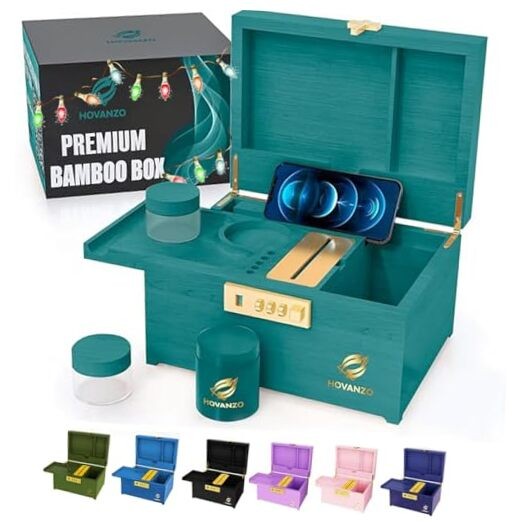 Upgraded Premium Large Bamboo Box - Locking Storage Decorative Box with Teal