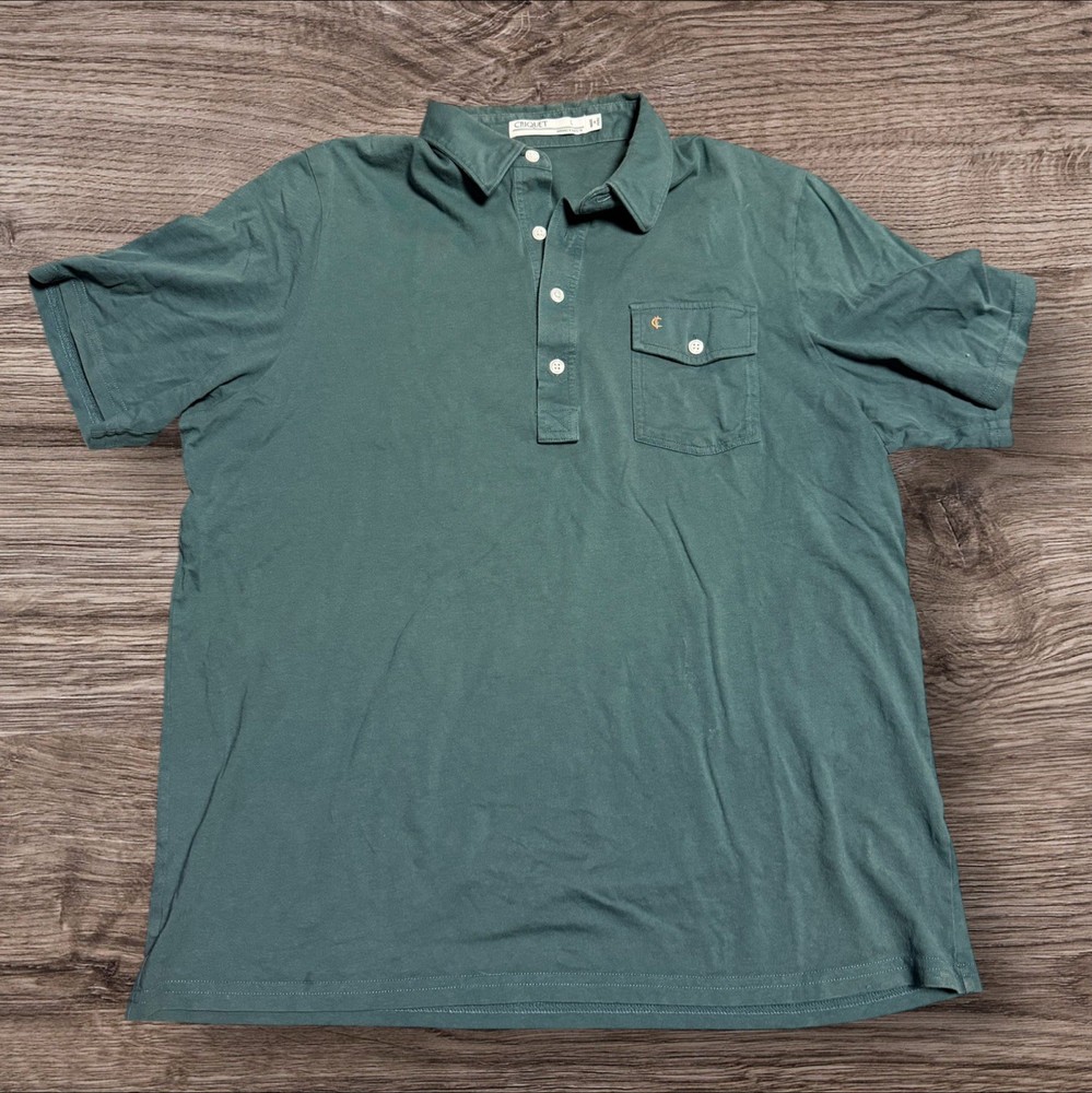 Criquet Polo Shirt Mens L Green Pocket Office Golf Casual Short Sleeve