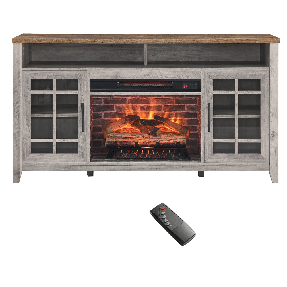 55 inch TV Media Stand w/Electric Fireplace KD Inserts Heater,Gray Wash Col