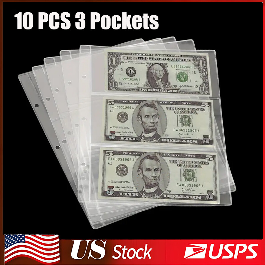 10pcs Pages 3 Holes Paper Money Album Currency Banknote Collection Book