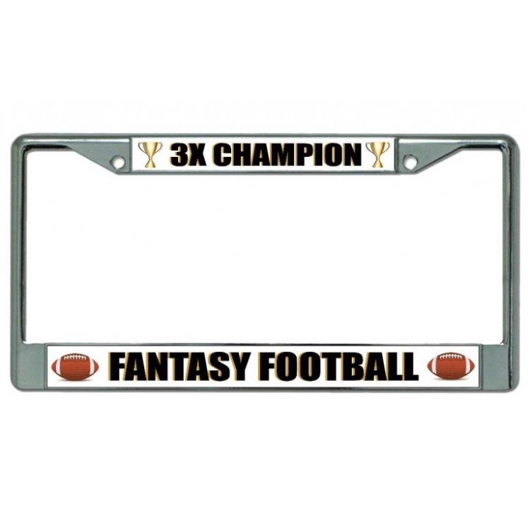 Fantasy Football 3X Champ USA-Made Chrome License Plate Frame