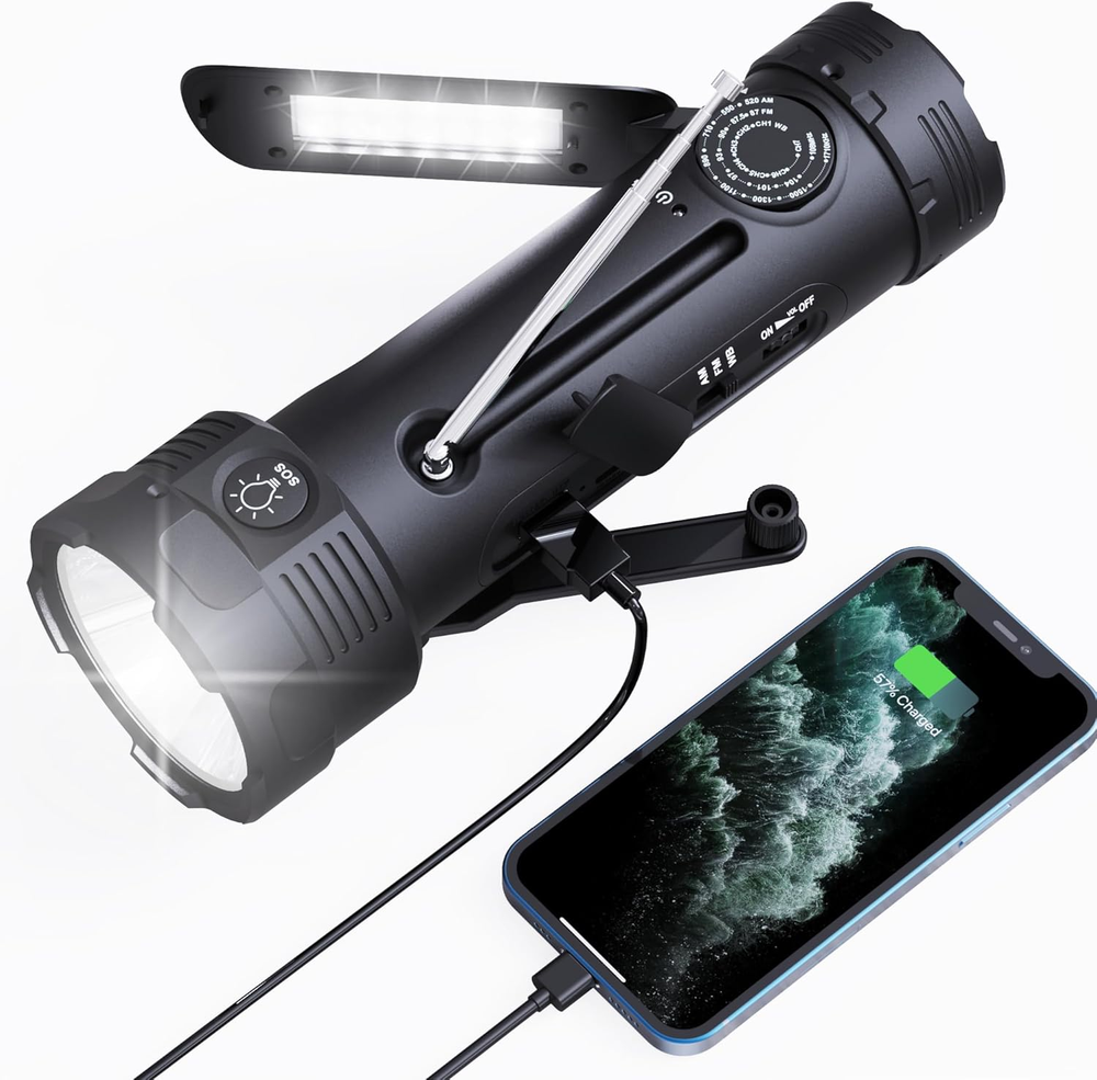 Emergency Flashlight Rechargeable With Weather Radio AM/FM Solar Hand Crank New