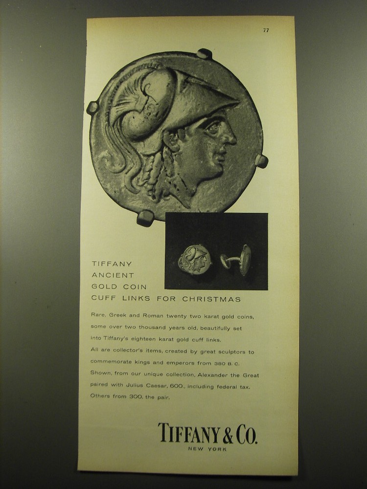 1959 Tiffany & Co. Jewelry Ad - Tiffany ancient gold coin cuff links