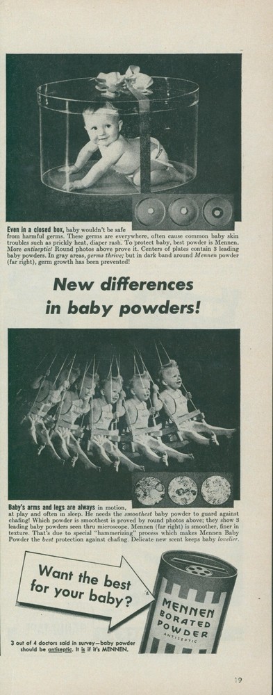 1944 Mennen Borated Powder Baby Swing Strongman Antiseptic Vtg Print Ad L34
