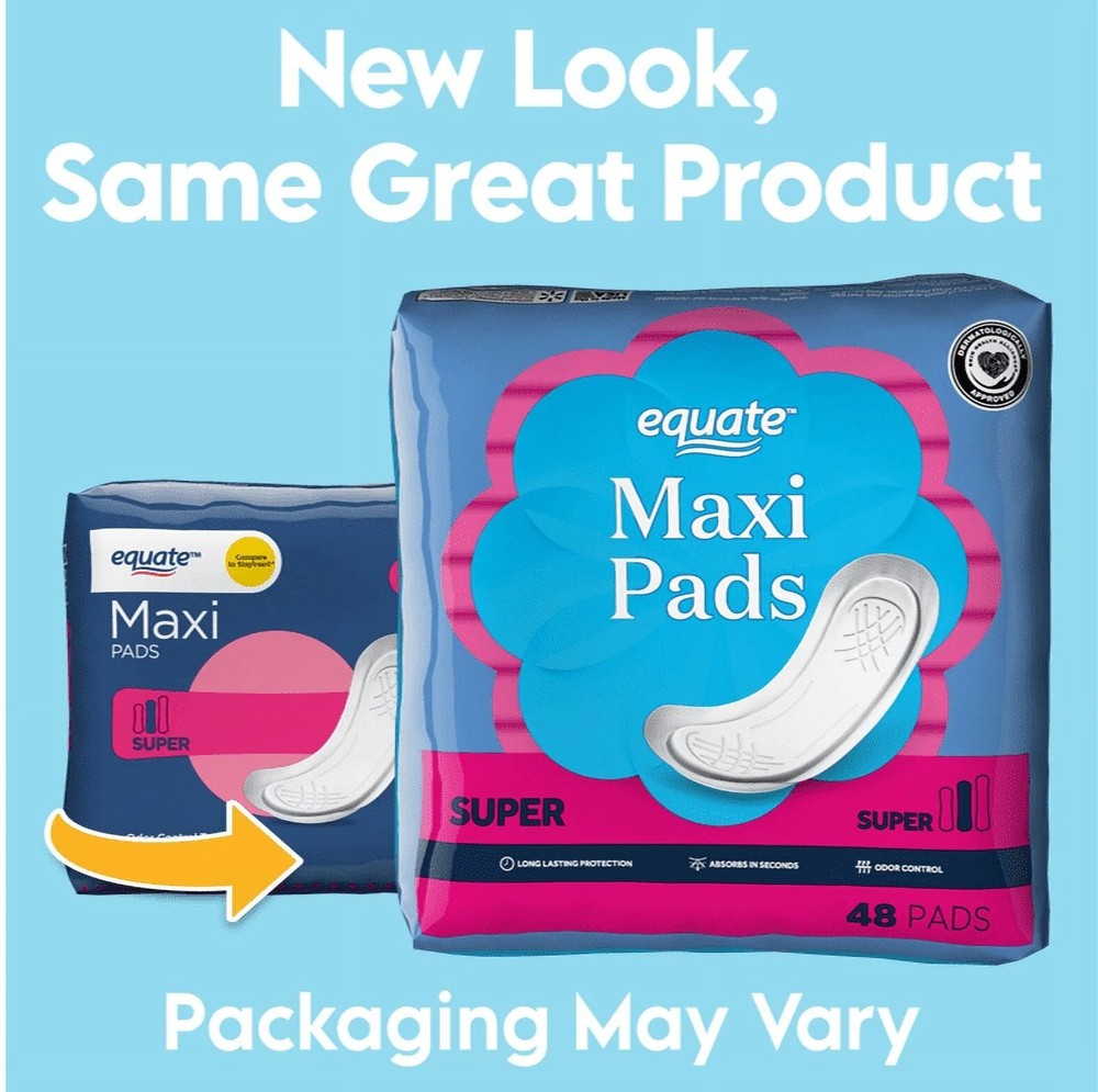 Equate Super Maxi Pads 48 Count for Heavy Flow Protection