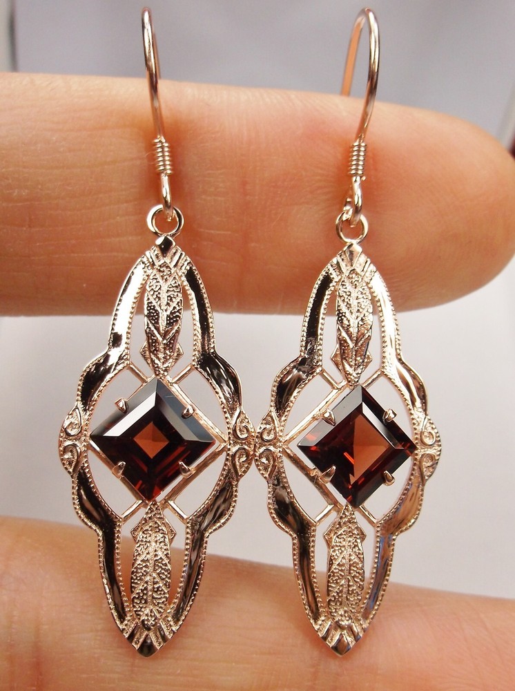 Natural Garnet Rose Plated Sterling Silver Victorian  Earrings (Custom-Made) E6