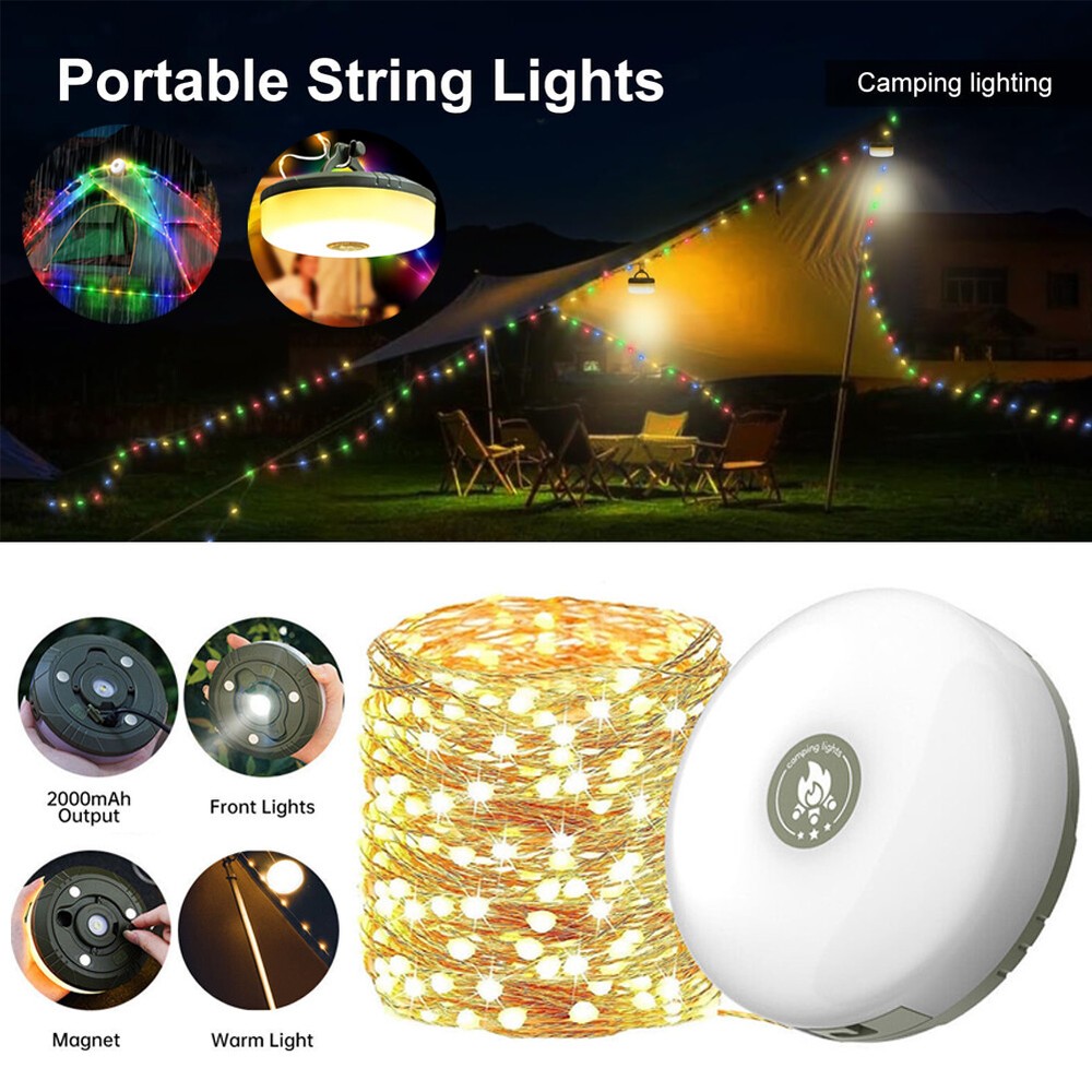 Portable LED Camping String Lights Lantern Waterproof USB Rechargeable Magnetic