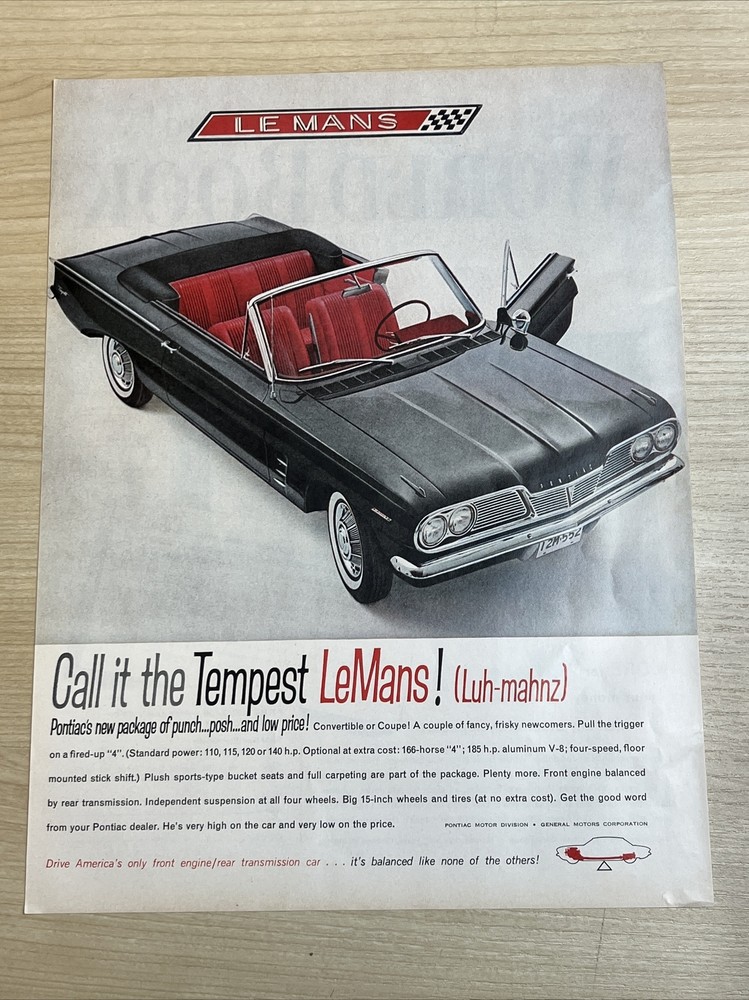 Lemans Tempest Convertible Black 1961 Vintage Print Ad Lige Magazine